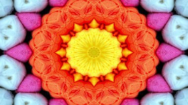 Soyut Renkli Simetrik Desensel Dekoratif Kaleydoskop Hareketi Geometrik Çember ve Yıldız Şekilleri