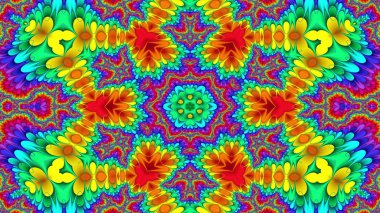 Soyut Renkli Simetrik Desensel Dekoratif Kaleydoskop Hareketi Geometrik Çember ve Yıldız Şekilleri