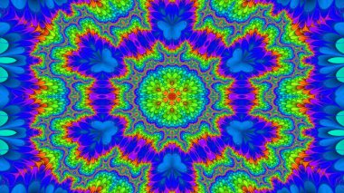 Soyut Renkli Simetrik Desensel Dekoratif Kaleydoskop Hareketi Geometrik Çember ve Yıldız Şekilleri