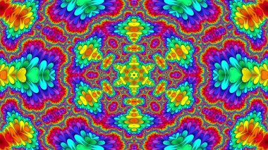 Soyut Renkli Simetrik Desensel Dekoratif Kaleydoskop Hareketi Geometrik Çember ve Yıldız Şekilleri