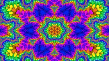 Soyut Renkli Simetrik Desensel Dekoratif Kaleydoskop Hareketi Geometrik Çember ve Yıldız Şekilleri