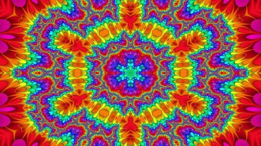 Soyut Renkli Simetrik Desensel Dekoratif Kaleydoskop Hareketi Geometrik Çember ve Yıldız Şekilleri