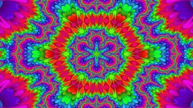 Soyut Renkli Simetrik Desensel Dekoratif Kaleydoskop Hareketi Geometrik Çember ve Yıldız Şekilleri