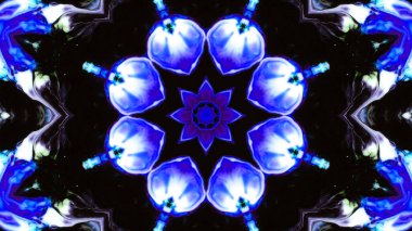 Soyut boya fırça mürekkep patlayabilir formanın düzgün kavramı simetrik desen süs dekoratif Kaleidoscope hareketi geometrik daire ve yıldız şekiller