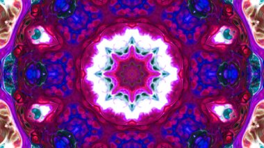 Soyut boya fırça mürekkep patlayabilir formanın düzgün kavramı simetrik desen süs dekoratif Kaleidoscope hareketi geometrik daire ve yıldız şekiller