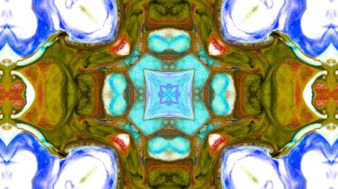 Soyut boya fırça mürekkep patlayabilir formanın düzgün kavramı simetrik desen süs dekoratif Kaleidoscope hareketi geometrik daire ve yıldız şekiller