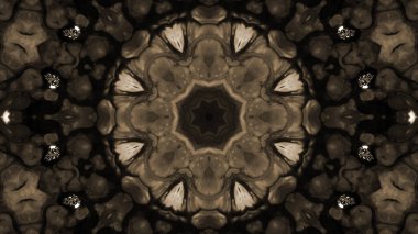 Soyut boya fırça mürekkep patlayabilir formanın düzgün kavramı simetrik desen süs dekoratif Kaleidoscope hareketi geometrik daire ve yıldız şekiller