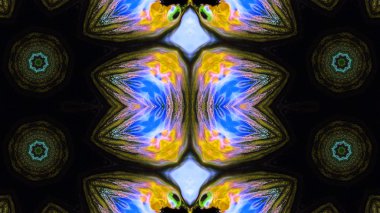 Soyut boya fırça mürekkep patlayabilir formanın düzgün kavramı simetrik desen süs dekoratif Kaleidoscope hareketi geometrik daire ve yıldız şekiller