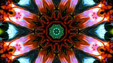 Soyut boya fırça mürekkep patlayabilir formanın düzgün kavramı simetrik desen süs dekoratif Kaleidoscope hareketi geometrik daire ve yıldız şekiller