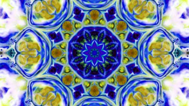 Soyut boya fırça mürekkep patlayabilir formanın düzgün kavramı simetrik desen süs dekoratif Kaleidoscope hareketi geometrik daire ve yıldız şekiller