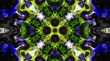 Soyut boya fırça mürekkep patlayabilir formanın düzgün kavramı simetrik desen süs dekoratif Kaleidoscope hareketi geometrik daire ve yıldız şekiller