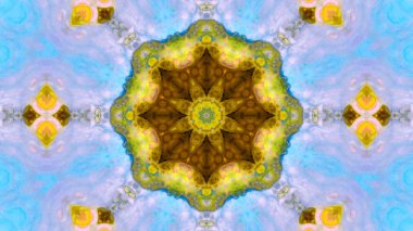 Soyut boya fırça mürekkep patlayabilir formanın düzgün kavramı simetrik desen süs dekoratif Kaleidoscope hareketi geometrik daire ve yıldız şekli