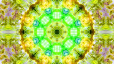 Soyut boya fırça mürekkep patlayabilir formanın düzgün kavramı simetrik desen süs dekoratif Kaleidoscope hareketi geometrik daire ve yıldız şekli