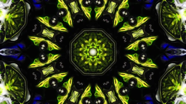 Soyut boya fırça mürekkep patlayabilir formanın düzgün kavramı simetrik desen süs dekoratif Kaleidoscope hareketi geometrik daire ve yıldız şekli