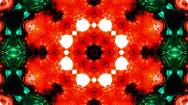 Soyut boya fırça mürekkep patlayabilir formanın düzgün kavramı simetrik desen süs dekoratif Kaleidoscope hareketi geometrik daire ve yıldız şekli