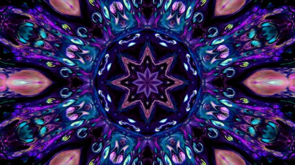 Soyut boya fırça mürekkep patlayabilir formanın düzgün kavramı simetrik desen süs dekoratif Kaleidoscope hareketi geometrik daire ve yıldız şekli