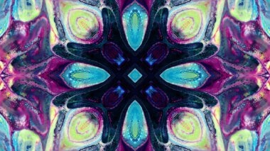 Soyut boya fırça mürekkep patlayabilir formanın düzgün kavramı simetrik desen süs dekoratif Kaleidoscope hareketi geometrik daire ve yıldız şekli