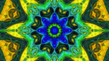 Soyut boya fırça mürekkep patlayabilir formanın düzgün kavramı simetrik desen süs dekoratif Kaleidoscope hareketi geometrik daire ve yıldız şekiller