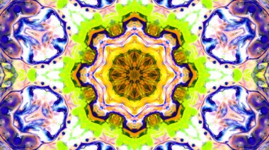 Soyut boya fırça mürekkep patlayabilir formanın düzgün kavramı simetrik desen süs dekoratif Kaleidoscope hareketi geometrik daire ve yıldız şekiller