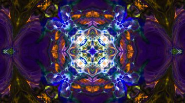 Soyut boya fırça mürekkep patlayabilir formanın düzgün kavramı simetrik desen süs dekoratif Kaleidoscope hareketi geometrik daire ve yıldız şekiller