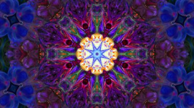 Soyut boya fırça mürekkep patlayabilir formanın düzgün kavramı simetrik desen süs dekoratif Kaleidoscope hareketi geometrik daire ve yıldız şekiller