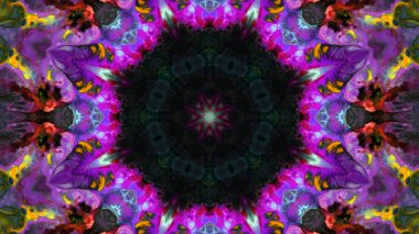 Soyut boya fırça mürekkep patlayabilir formanın düzgün kavramı simetrik desen süs dekoratif Kaleidoscope hareketi geometrik daire ve yıldız şekiller