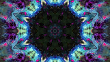 Soyut boya fırça mürekkep patlayabilir formanın düzgün kavramı simetrik desen süs dekoratif Kaleidoscope hareketi geometrik daire ve yıldız şekiller