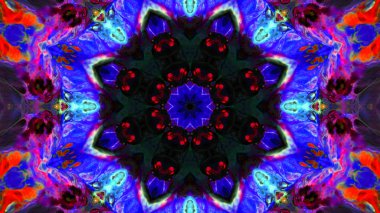 Soyut boya fırça mürekkep patlayabilir formanın düzgün kavramı simetrik desen süs dekoratif Kaleidoscope hareketi geometrik daire ve yıldız şekiller