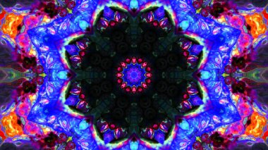 Soyut boya fırça mürekkep patlayabilir formanın düzgün kavramı simetrik desen süs dekoratif Kaleidoscope hareketi geometrik daire ve yıldız şekiller