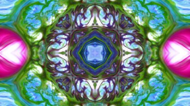 Soyut boya fırça mürekkep patlayabilir formanın düzgün kavramı simetrik desen süs dekoratif Kaleidoscope hareketi geometrik daire ve yıldız şekiller