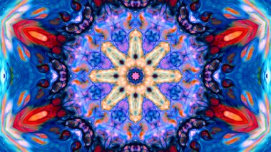 Soyut boya fırça mürekkep patlayabilir formanın düzgün kavramı simetrik desen süs dekoratif Kaleidoscope hareketi geometrik daire ve yıldız şekiller