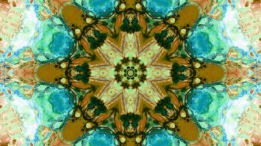 Soyut boya fırça mürekkep patlayabilir formanın düzgün kavramı simetrik desen süs dekoratif Kaleidoscope hareketi geometrik daire ve yıldız şekiller