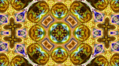 Soyut boya fırça mürekkep patlayabilir formanın düzgün kavramı simetrik desen süs dekoratif Kaleidoscope hareketi geometrik daire ve yıldız şekiller