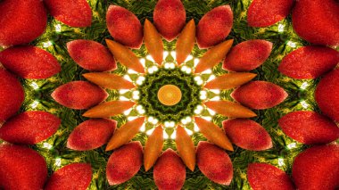 Soyut sebze gıda kavramı simetrik desen süs dekoratif Kaleidoscope hareketi geometrik daire ve yıldız şekli