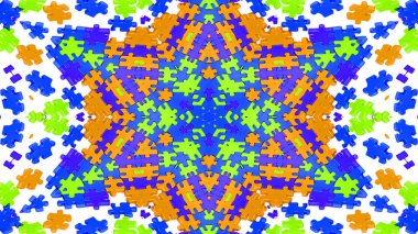 Soyut bulmacalar kavramı simetrik desen süs dekoratif Kaleidoscope hareketi geometrik daire ve yıldız şekiller