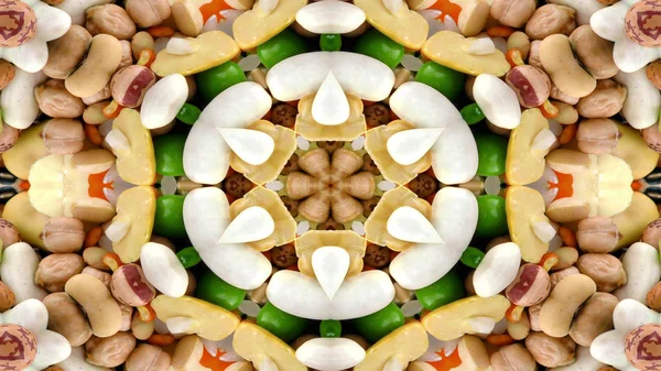 Abstracte Plantaardige Voedsel Concept Symmetrisch Patroon Sier Decoratieve Caleidoscoop Verkeer — Stockfoto