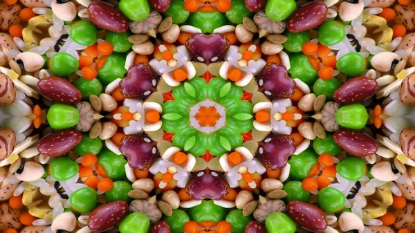 Abstracte Plantaardige Voedsel Concept Symmetrisch Patroon Sier Decoratieve Caleidoscoop Verkeer — Stockfoto