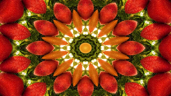 Abstrato Vegetable Food Concept Padrão Simétrico Caleidoscópio Decorativo Decorativo Movimento — Fotografia de Stock
