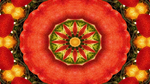 Abstrakte Pflanzliche Lebensmittel Konzept Symmetrische Muster Ornamentale Dekorative Kaleidoskop Bewegung — Stockfoto
