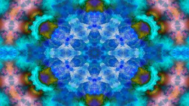 Soyut boya fırça mürekkep patlayabilir formanın düzgün kavramı simetrik desen süs dekoratif Kaleidoscope hareketi geometrik daire ve yıldız şekli