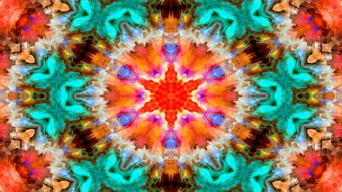 Soyut boya fırça mürekkep patlayabilir formanın düzgün kavramı simetrik desen süs dekoratif Kaleidoscope hareketi geometrik daire ve yıldız şekli