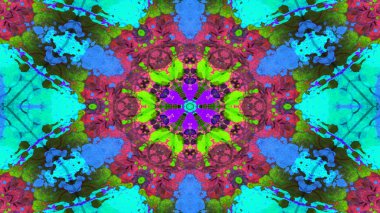 Soyut boya fırça mürekkep patlayabilir formanın düzgün kavramı simetrik desen süs dekoratif Kaleidoscope hareketi geometrik daire ve yıldız şekli