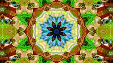 Soyut boya fırça mürekkep patlayabilir formanın düzgün kavramı simetrik desen süs dekoratif Kaleidoscope hareketi geometrik daire ve yıldız şekli