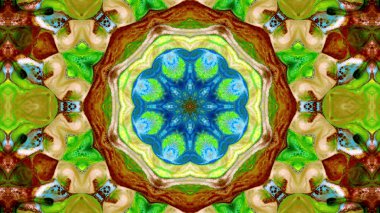 Soyut boya fırça mürekkep patlayabilir formanın düzgün kavramı simetrik desen süs dekoratif Kaleidoscope hareketi geometrik daire ve yıldız şekli