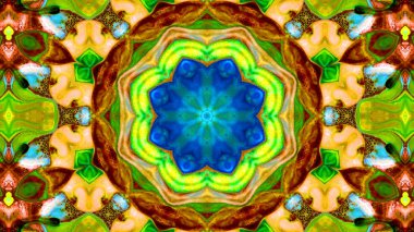 Soyut boya fırça mürekkep patlayabilir formanın düzgün kavramı simetrik desen süs dekoratif Kaleidoscope hareketi geometrik daire ve yıldız şekli