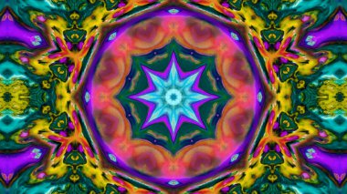 Soyut boya fırça mürekkep patlayabilir formanın düzgün kavramı simetrik desen süs dekoratif Kaleidoscope hareketi geometrik daire ve yıldız şekli