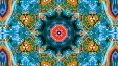 Soyut boya fırça mürekkep patlayabilir formanın düzgün kavramı simetrik desen süs dekoratif Kaleidoscope hareketi geometrik daire ve yıldız şekli