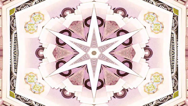 Abstraktní Peníze Koncept Symetrický Vzor Okrasné Dekorativní Kaleidoskop Hnutí Geometrické — Stock fotografie