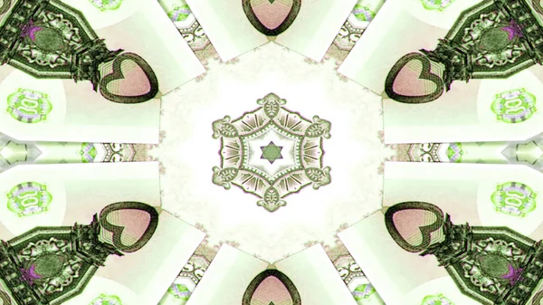 Abstract Money Concept Symmetric Pattern Ornamental Decorative Kaleidoscope Movement Geometric Circle and Star Shapes