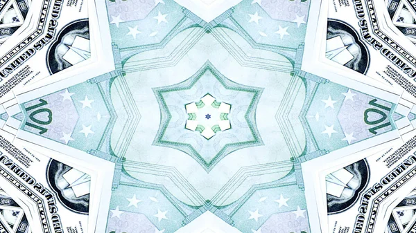 Abstrak Konsep Uang Pola Simetri Dekoratif Ornamental Gerakan Kaleidoskop Lingkaran — Stok Foto